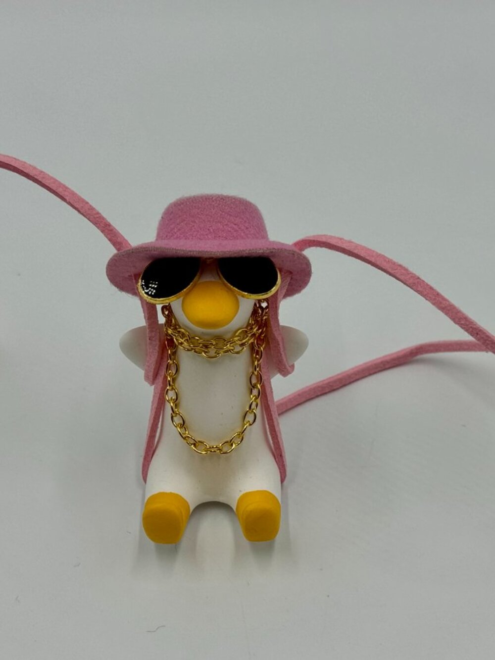 Ceramic Duck With Pink Hat, Sunglasses & Gold Chain - Car Accessory, Toy